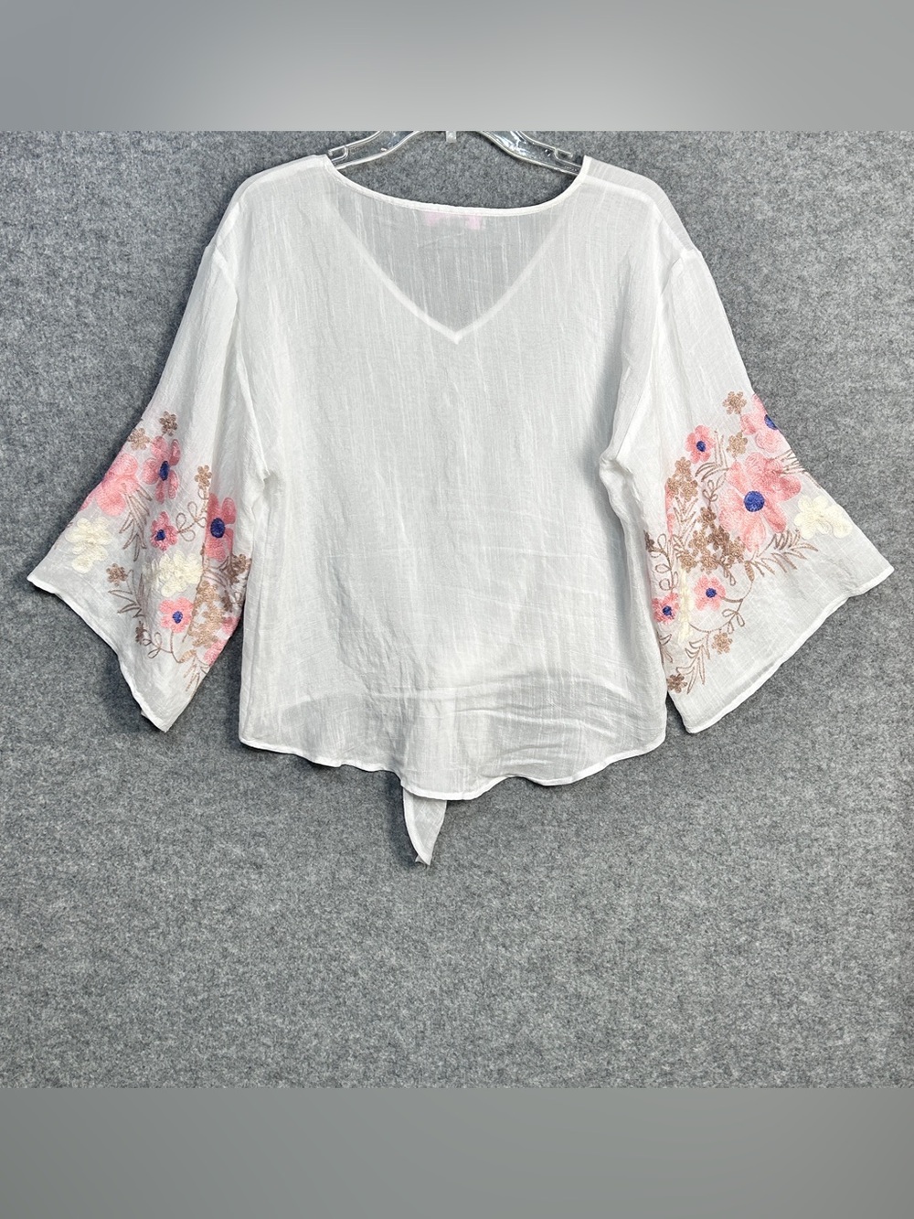 Olivia & Martin Women’s S Boho Tie-Front Gauze Top Semi-Sheer Beachcore Peasant - Picture 4 of 4